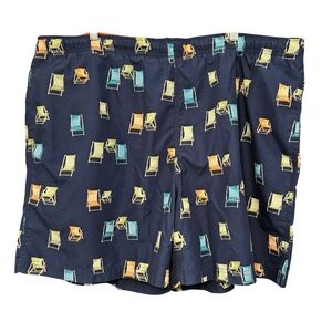 Nautica XXL Swim Trunks Navy Deck Chair Print Mesh Lined Beach Shorts